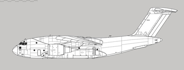 Kawasaki C-2. Vector drawing of military transport aircraft. Side view. Image for illustration and infographics.
