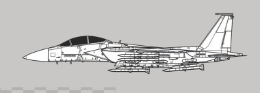 Boeing F-15EX EAGLE II. Hava üstünlüğü savaşçısının vektör çizimi. Yan görüş. Resim ve bilgi grafikleri için resim.