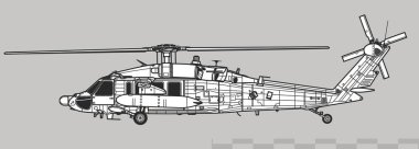 Sikorsky MH-60L Kara Şahin. Özel harekat helikopterinin vektör çizimi. Yan görüş. Resim ve bilgi grafikleri için resim.