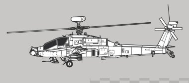 Boeing AH-64D Apache Longbow, AgustaWestland Apache. Vector drawing of attack helicopter. Side view. Image for illustration and infographics. clipart