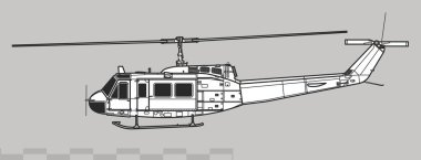 Çan UH-1D Iroquois, Huey. Yardımcı helikopterin vektör çizimi. Yan görüş. Resim ve bilgi grafikleri için resim.