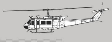 Çan UH-1H Iroquois, Huey. Yardımcı helikopterin vektör çizimi. Yan görüş. Resim ve bilgi grafikleri için resim.