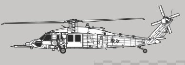 Sikorsky HH-60W Jolly Green II. Arama kurtarma helikopterinin vektör çizimi. Yan görüş. Resim ve bilgi grafikleri için resim.