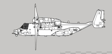 Bell Boeing CV-22B Osprey. Vector drawing of tiltrotor military transport aircraft. Side view. Image for illustration and infographics. clipart