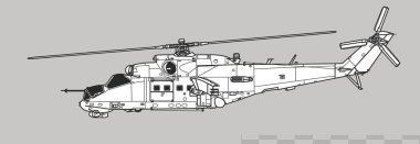 Mil Mi-24P Hind-F saldırı helikopterinin vektör çizimi. Yan görüş. Resim ve bilgi grafikleri için resim.