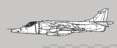 Hawker Siddeley Harrier GR.3. Vector drawing of VSTOL attack aircraft. Side view. Image for illustration and infographics. clipart