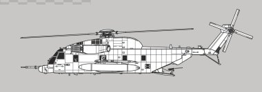 Sikorsky MH-53J Pave Low III. Özel harekat helikopterinin vektör çizimi. Yan görüş. Resim ve bilgi grafikleri için resim.