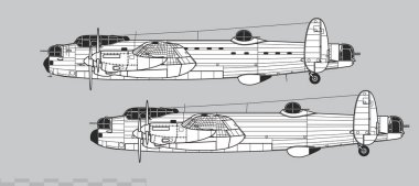 Avro Lancaster FBI BIII. 2. Dünya Savaşı ağır bombardıman uçağı. Yan görüş. Resim ve bilgi grafikleri için resim.