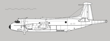 Breguet Br-1150 Atlantik. Denizci devriye uçağının vektör çizimi. Yan görüş. Resim ve bilgi grafikleri için resim.