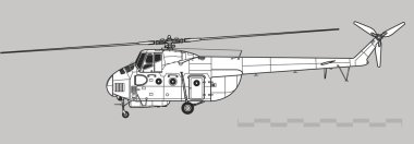 Mil Mi-4 Hound-A. Askeri nakliye helikopterinin vektör çizimi. Yan görüş. Resim ve bilgi grafikleri için resim.