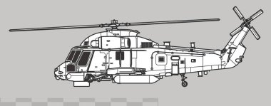 Kaman SH-2G Super Seasprite. Donanma ASW helikopterinin vektör çizimi. Yan görüş. Resim ve bilgi grafikleri için resim.