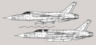 Cumhuriyet F-105 Thunderchief 'i. Avcı bombardıman uçağının vektör çizimi. Yan görüş. Resim ve bilgi grafikleri için resim.