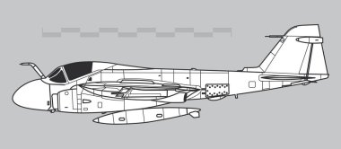 Grumman A-6 davetsiz misafir. Donanma saldırı uçağının vektör çizimi. Yan görüş. Resim ve bilgi grafikleri için resim.