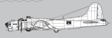 Boeing B-17 Flying Fortress. Vector drawing of World War 2 heavy bomber. Side view. Image for illustration and infographics. clipart
