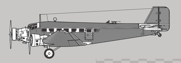Junkers Ju-52 Tante Ju, Iron Annie. World War 2 transport aircraft. Side view. Image for illustration and infographics.