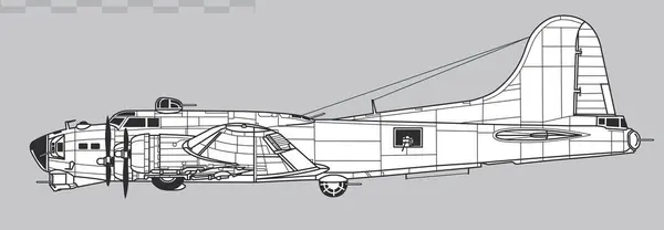 Boeing B-17 Uçan Kale. 2. Dünya Savaşı ağır bombardıman uçağının vektör çizimi. Yan görüş. Resim ve bilgi grafikleri için resim.