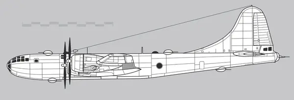 Boeing B-29 Superfortress. 2. Dünya Savaşı ağır bombardıman uçağının vektör çizimi. Yan görüş. Resim ve bilgi grafikleri için resim.