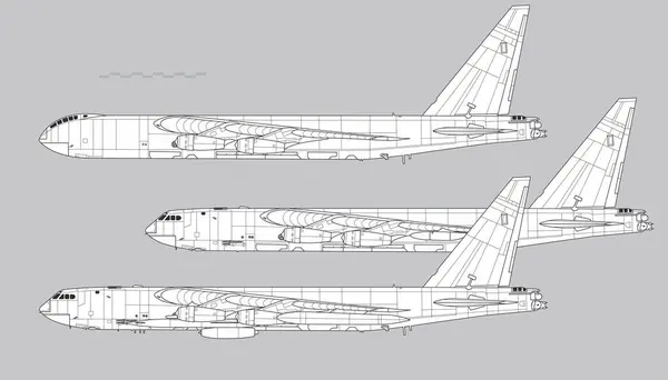 Boeing B-52 Stratocastle. Stratejik bombacının vektör çizimi. Yan görüş. Resim ve bilgi grafikleri için resim.