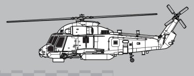 Kaman SH-2G Super Seasprite. Denizaltı karşıtı savaş helikopterinin vektör çizimi. Yan görüş. Resim ve bilgi grafikleri için resim.