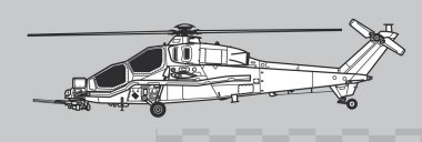 Agusta A129 Mangusta. Savaş helikopterinin vektör çizimi. Yan görüş. Resim için resim.