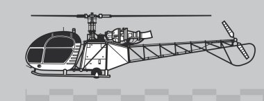 Aerospatiale Alouette 2, SA 313, 318. Vector drawing of military helicopter. Side view. Image for illustration. clipart