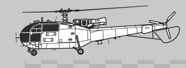 Aerospatiale Alouette 3, SA 316, 319. Askeri helikopterin vektör çizimi. Yan görüş. Resim için resim.