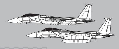 McDonnell Douglas F-15 Kartal. Modern savaş uçaklarının vektör çizimi. Yan görüş. Resim için resim.