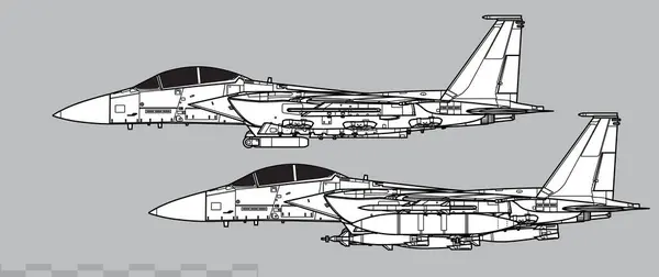 McDonnell Douglas F-15e Strike Eagle. Modern savaş uçaklarının vektör çizimi. Yan görüş. Resim için resim.