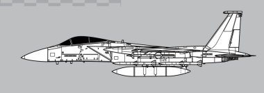 McDonnell Douglas F-15C Kartal. Hava üstünlüğü avcı gemisinin vektör çizimi. Yan görüş. Resim ve bilgi grafikleri için resim.