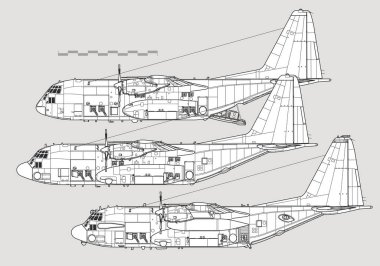 Lockheed Boeing AC-130 Gunship-Spectre. Outline vector drawing clipart