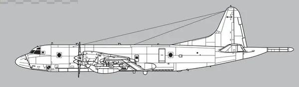 Lockheed P-3 Orion. Denizci devriye uçağının vektör çizimi. Yan görüş. Resim ve bilgi grafikleri için resim.