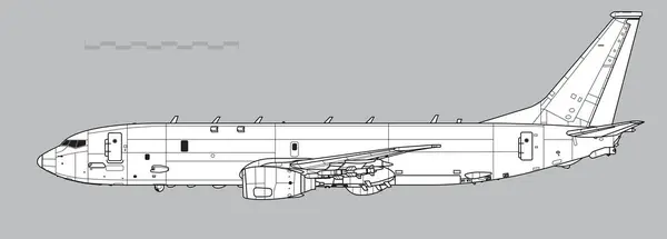 Harpoon anti-gemi füzeleriyle Boeing P-8 Poseidon. Denizci devriye uçağının vektör çizimi. Yan görüş. Resim ve bilgi grafikleri için resim.