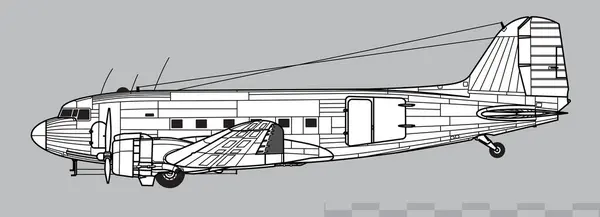 Douglas C-47 Skytrain, Dakota, DC-3. 2. Dünya Savaşı nakliye uçakları. Yan görüş. Resim ve bilgi grafikleri için resim.