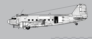 Douglas AC-47 Ürkütücü. Yakın hava destekli savaş gemisinin vektör çekimi. Yan görüş. Resim ve bilgi grafikleri için resim.
