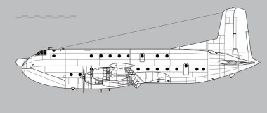 Douglas C-124 Globemaster II. Ağır kaldıran askeri nakliye uçaklarının vektör çizimi. Yan görüş. Resim ve bilgi grafikleri için resim.