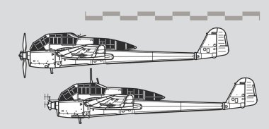 Focke Wulf Fw 189 Uhu. Outline vector drawing clipart