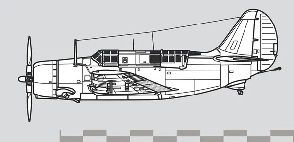 Curtiss Sb2c Cehennem Dalgıç. Anahat vektör çizimi
