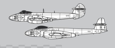 Gloster Meteor F. Vector klasik jet askeri uçak çizimi. Yan görüş. Resim için resim.