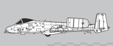 Fairchild Cumhuriyeti A-10 Yıldırım II. Yakın hava destekli saldırı uçaklarının vektör çizimi. Yan görüş. Resim ve bilgi grafikleri için resim.