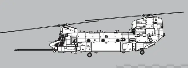 Boeing MH-47G Chinook. Özel operasyonlar için nakil helikopteri. Yan görüş. Resim ve bilgi grafikleri için resim.