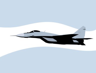 Ukrayna Hava Kuvvetleri MiG-29 savaş uçağı. Modern savaş uçağı poster şablonu. Baskı, poster ve çizimler için vektör resmi.