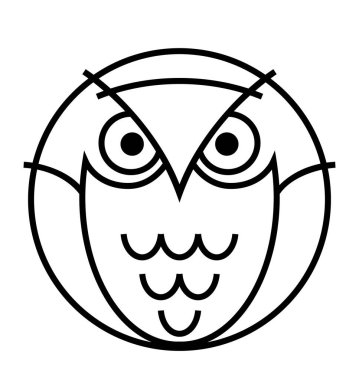 Baykuş. Basit siyah baykuş logosu. Maskot. Logo, simge ve çizimler için izole görüntü.