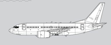Boeing 737-600 Yeni Nesil. Kısa menzilli yolcu uçağının vektör çizimi. Yan görüş. Resim ve bilgi grafikleri için resim.