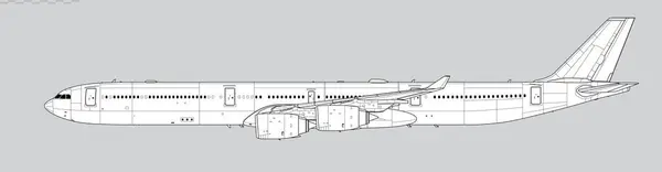 Airbus A340-600. Uzun menzilli, yolcu jet uçağının vektör çizimi. Yan görüş. Resim ve bilgi grafikleri için resim.