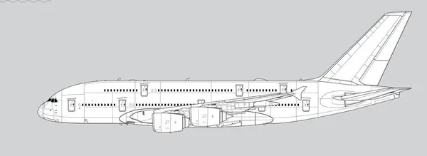 Airbus A380-800. Uzun menzilli, yolcu jet uçağının vektör çizimi. Yan görüş. Resim ve bilgi grafikleri için resim.