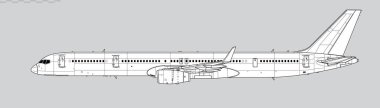 Boeing 757-300. Dar gövdeli orta menzilli yolcu uçağının vektör çizimi. Yan görüş. Resim ve bilgi grafikleri için resim.