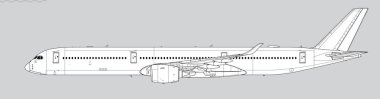 Airbus A350-1000. Uzun menzilli, yolcu jet uçağının vektör çizimi. Yan görüş. Resim ve bilgi grafikleri için resim.