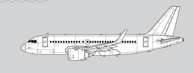 Airbus A319 NEO. Kısa menzilli, yolcu jet uçağının vektör çizimi. Yan görüş. Resim ve bilgi grafikleri için resim.