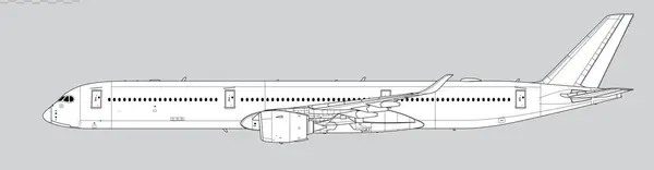 Airbus A350-1000. Uzun menzilli, yolcu jet uçağının vektör çizimi. Yan görüş. Resim ve bilgi grafikleri için resim.