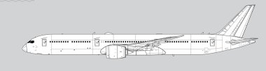 Boeing 787-10 Dreamliner. Yolcu jet uçağının vektör çizimi. Yan görüş. Resim ve bilgi grafikleri için resim.